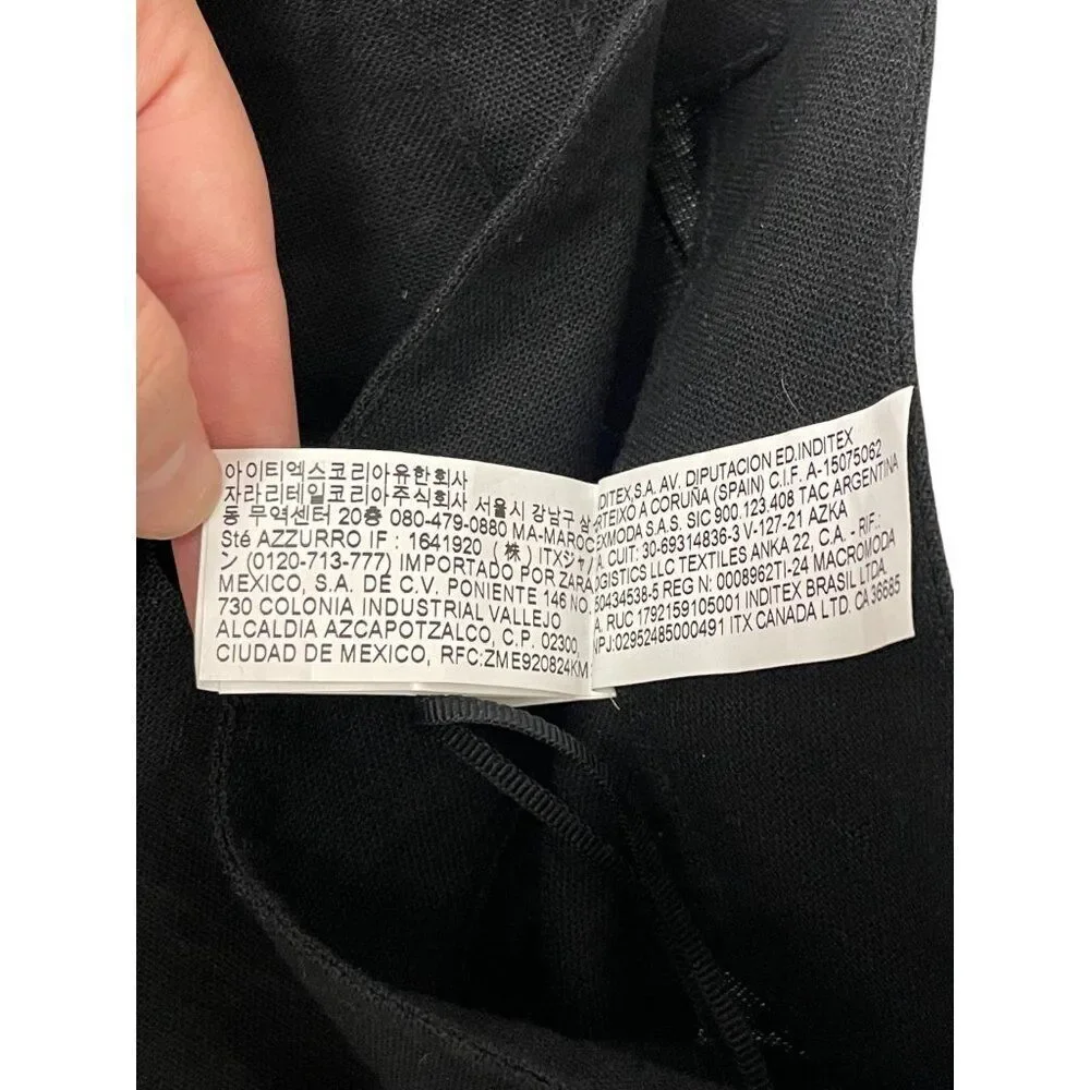 Zara Women Cropped Trouser Pants Large Black Wide Leg Viscose Linen 2845/722 NWT - Picture 9 of 14